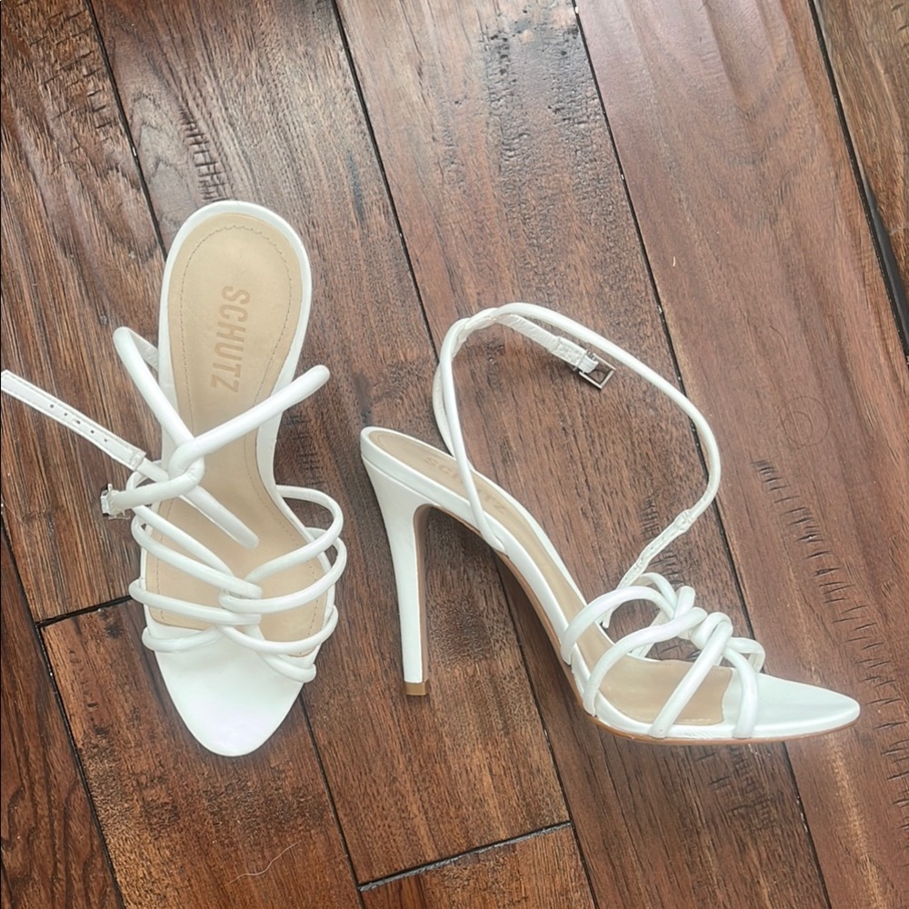Schutz White Strappy Heeled Sandals 8